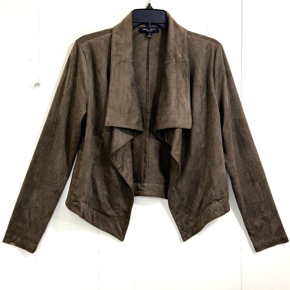 Romeo & Juliet Couture Suede Olive Long Sleeve Open Jacket Women's Size L